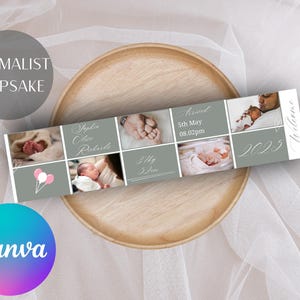 Sage Photo Card Template, Photo Birth Announcement Template, Printable Announcement Photo Card, Birth Photo Keepsake, Editable Baby Birth.