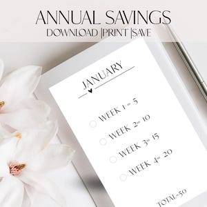 Årlig 12-månaders sparutmaning 2027: Minimalistisk budgetöversikt, månatlig budgetering (digital nedladdning PDF A4/Letter-storlek A6-översikter)