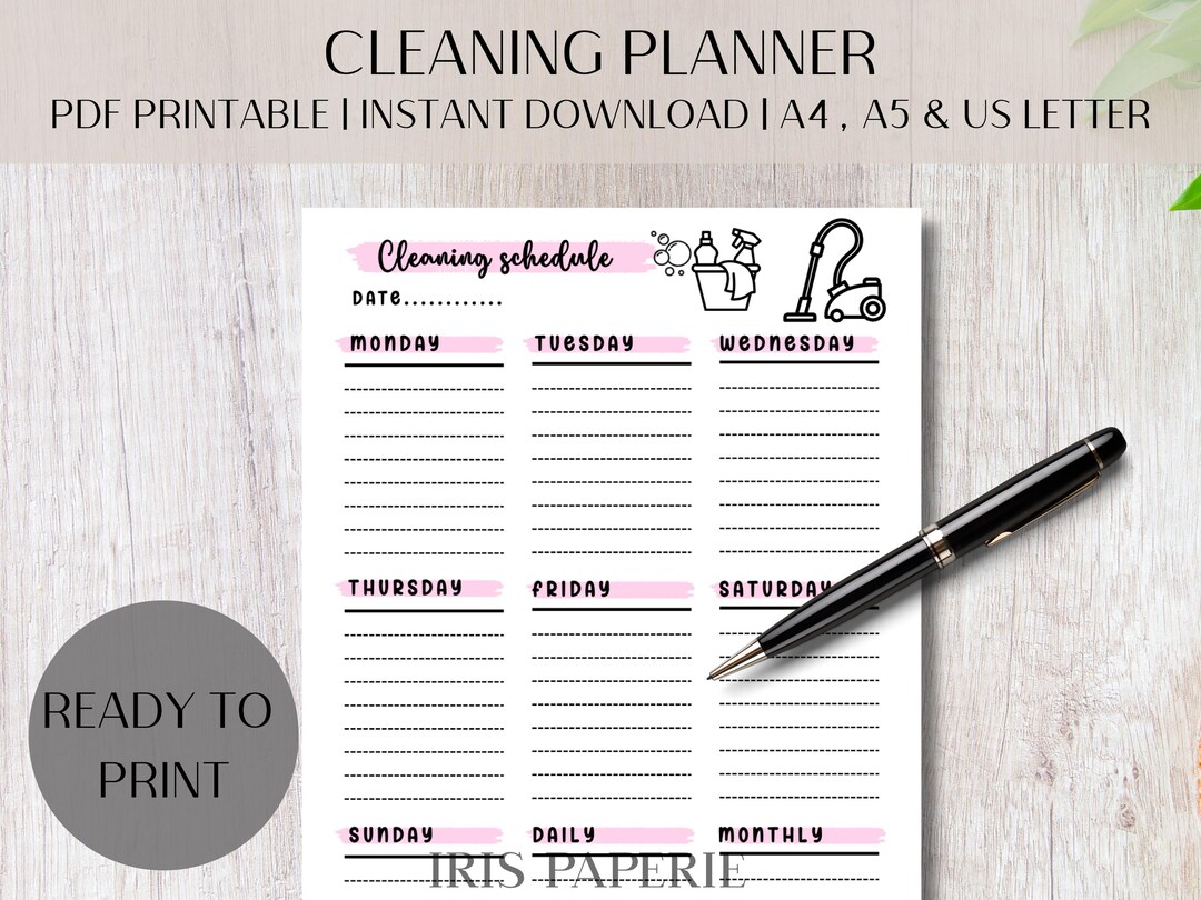 Printable Cleaning Schedule Checklist, Minimalist Weekly Housework ...