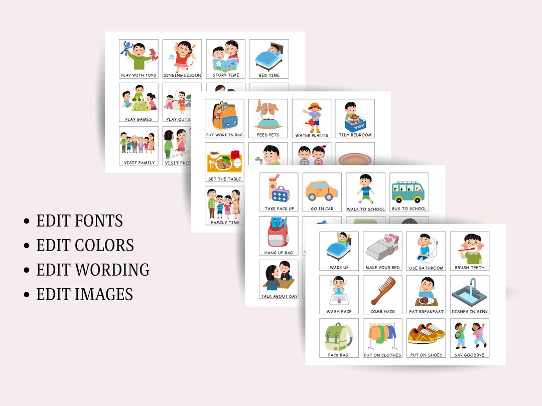 Editable Daily Routine Cards, 96 Visual Schedule Cards for Kids ...