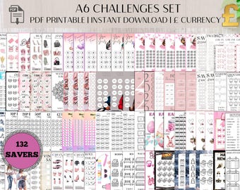 Money Saving Challenges Set, A6 Printable Saver Set, Cash Envelope System UK, Money Saving Challenges, Cash Stuffing, Digital Download PDF.