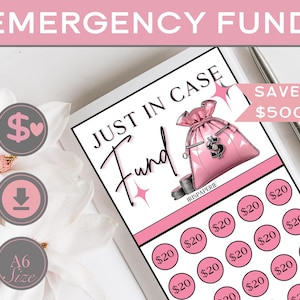 Emergency Fund Saving Challenge, Just In Case Fund, US  Dollar Currency Savings Save 500 Dollars Money Challenge, Digital Download PDF.