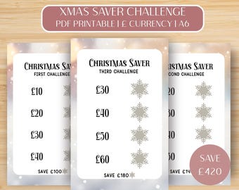 Printable Mini A6 Xmas Savers, Snowflake Savings Challenge, Low Coin Saver, Saving Challenges, UK Currency Savers, Digital Download PDF A6