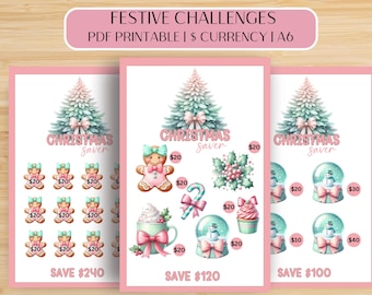 Kokette Weihnachtsspar-Challenge, A6-Weihnachtsspar-Fonds, Cash-Stuffing-Challenge, Festliche Sparer, Geldsparer, Dollar-Währungs-Sparer