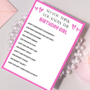 Birthday Girl Quiz: Fun Adult Party Game (5x7, A4 PDF)