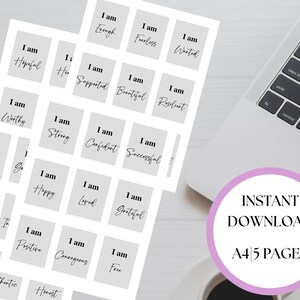 Ensemble de 45 cartes d'affirmation imprimables grises Un coup de pouce instantané pour votre vision Board 45 cartes d'affirmation prêtes à l'emploi. Je suis des guillemets.