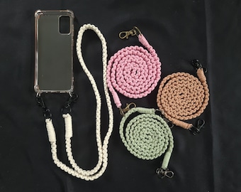 Chaîne de téléphone portable en macramé mousqueton pendentif pour téléphone portable, fait à la main fait à la main, différentes couleurs de fil et de mousqueton disponibles, idée cadeau