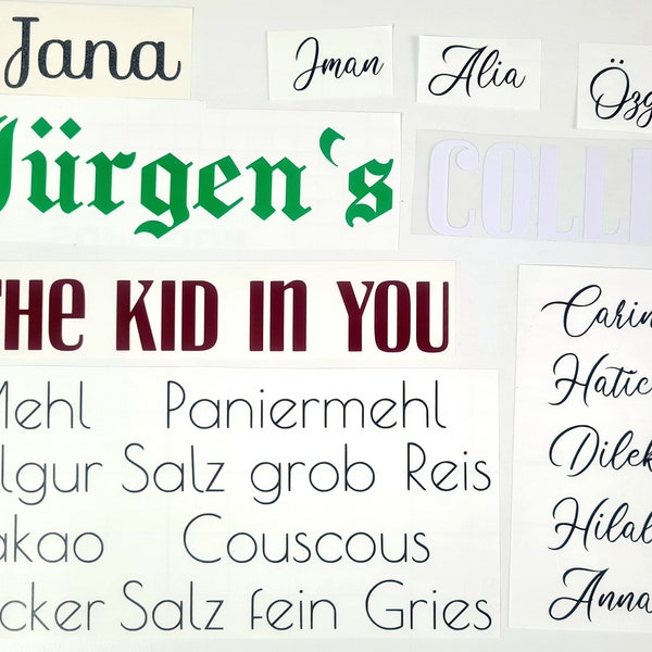 Personalisierte Etiketten Sticker Aufkleber Schriftzüge Vinylfolie Selbstgestalten | verschiedene Schriftarten Größen | Gewürze Hochzeit etc