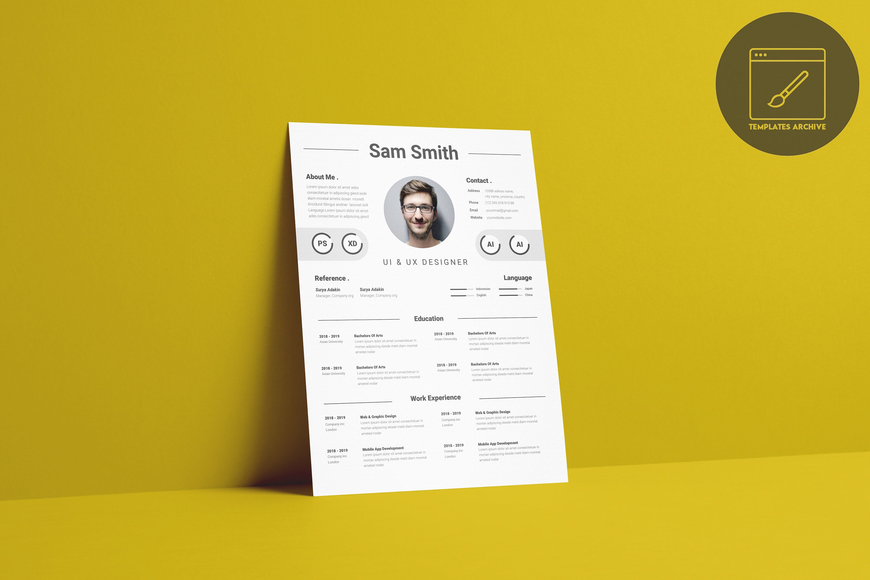 SAM, Professional Modern Resume Template for Pages, Photoshop, Clean ...