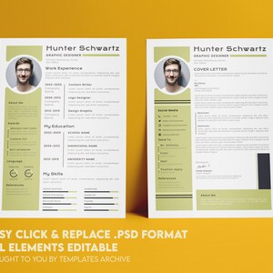 HUNTER, Professional Modern Resume Template for Pages, Photoshop, Clean Modern Executive Resume Template 2022, CV Template