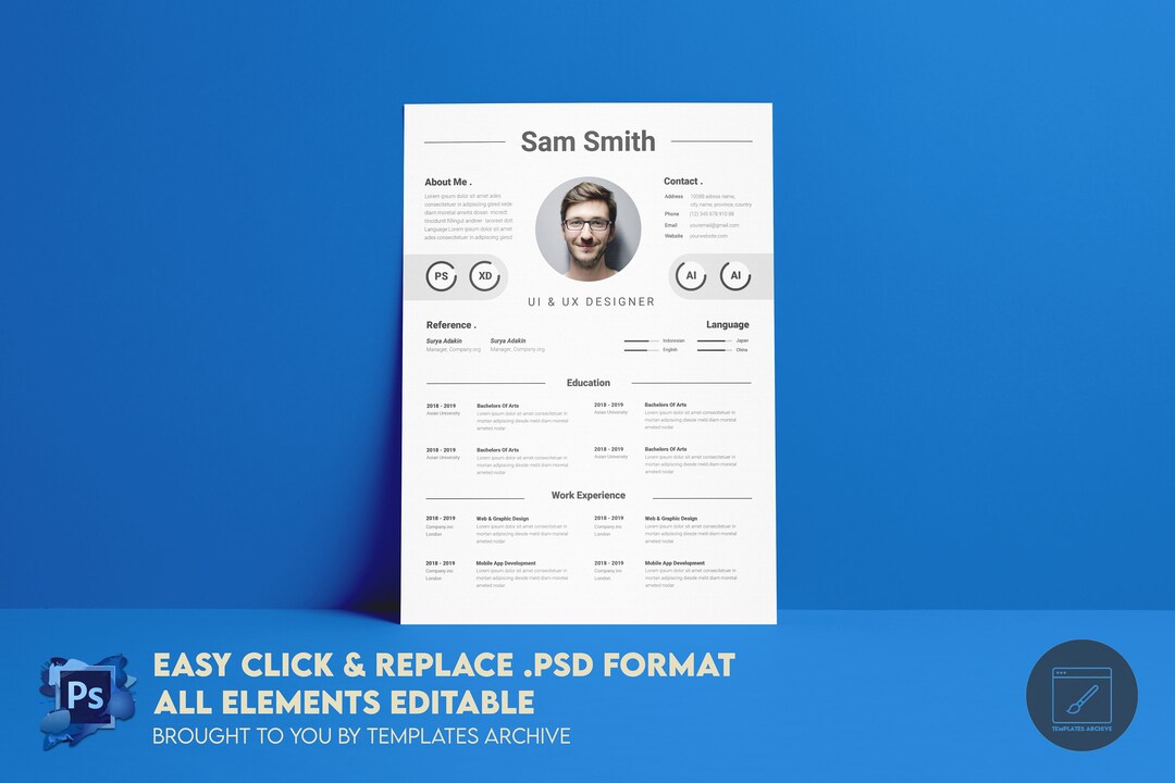 SAM, Professional Modern Resume Template for Pages, Photoshop, Clean ...