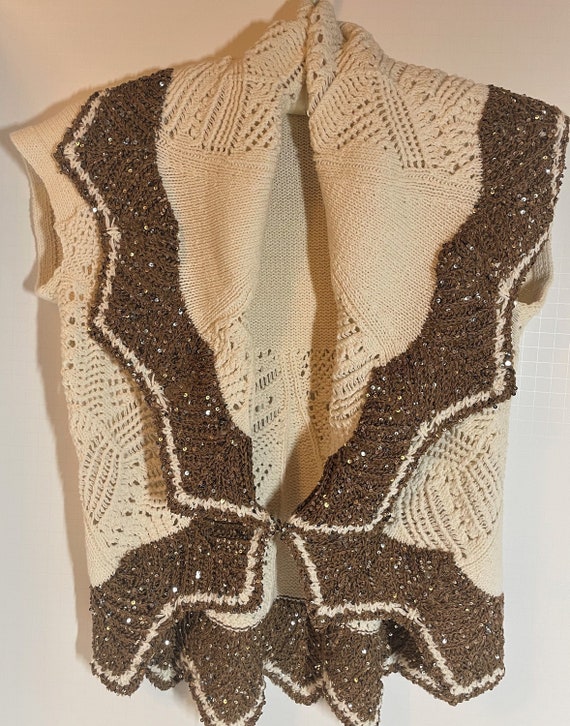 Vest with Detailed Border Accented with Sequins -… - image 1