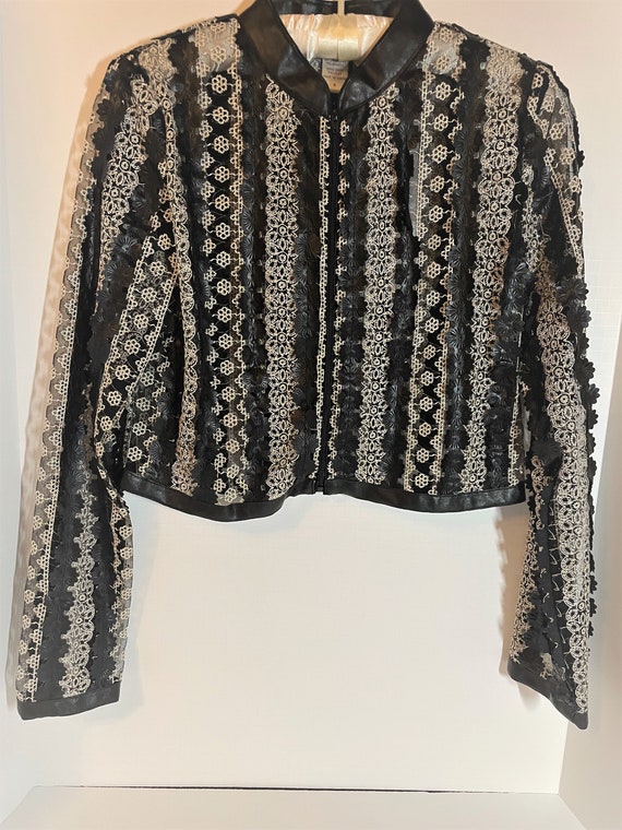 Black Vegan Leather and Gold Lace Jacket