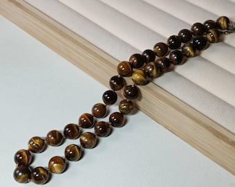 Authentic Tiger Eye Agate Beaded Necklace Natural Gemstone Grade A