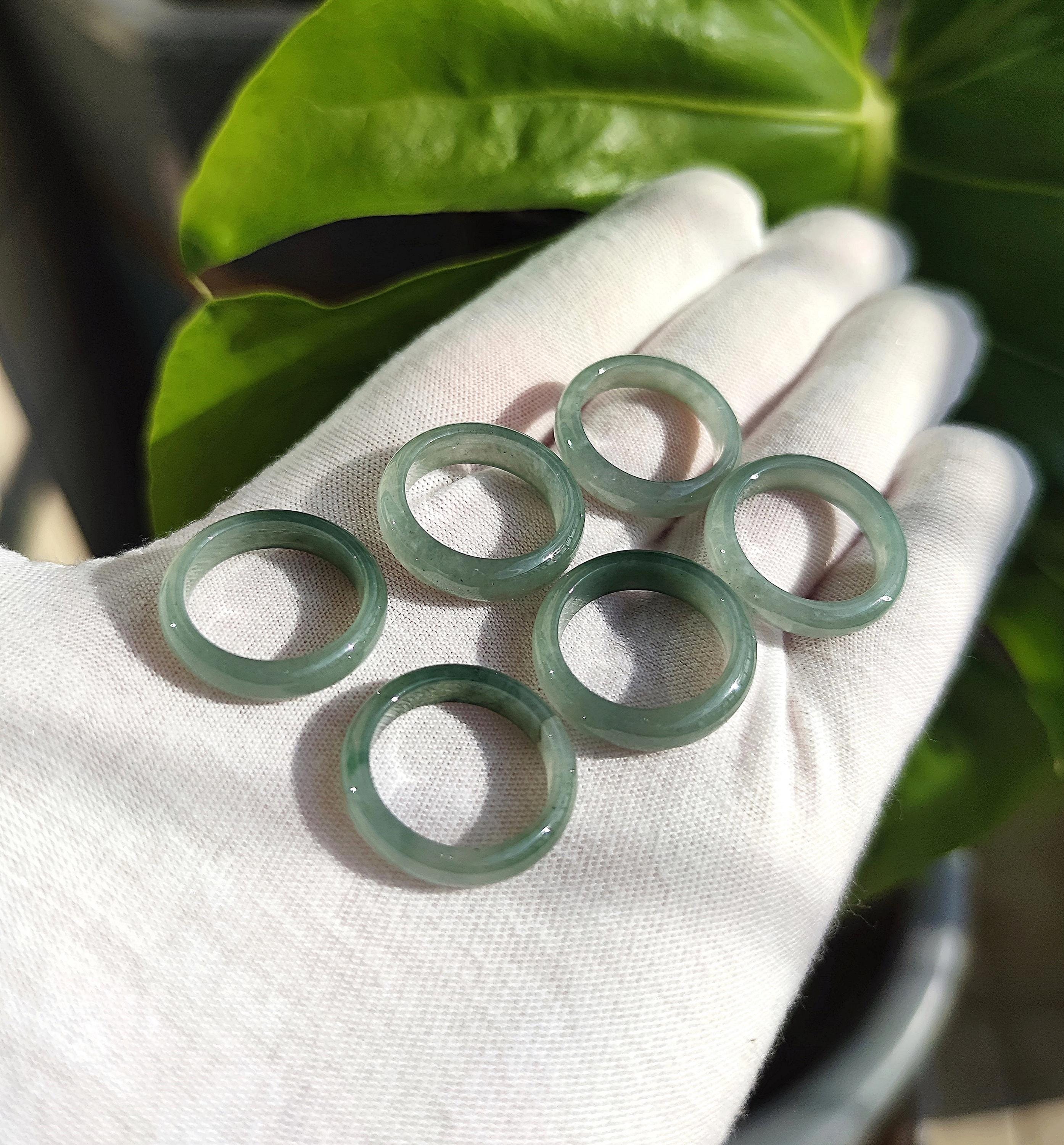 Real Natural Green Jade Ring - Genuine Stone, Sizes 5-12, 6mm Wide Band