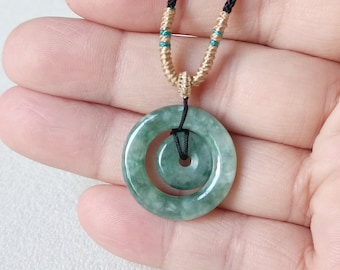 Jade Pendant Necklace Two Tone Double Donut Carved Green Jade Pendant Natural Burmese Jadeite Grade A S3504