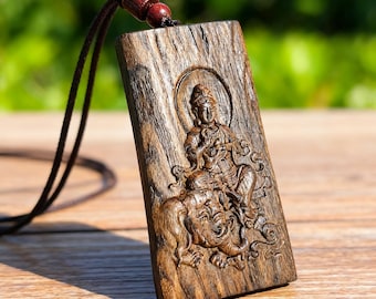 Samantabhadra Bodhisattva Wooden Pendant Necklace Spiritual Zen Gift For Him Her Protection Amulet Pendant