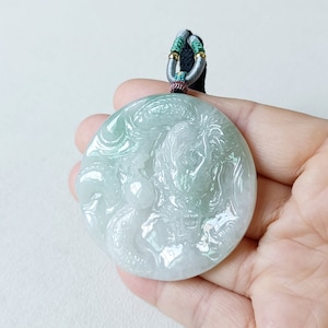 Certified Jade Pendant Necklace Dragon Carved Green Jade Pendant Natural Burmese Jadeite Grade A P9661