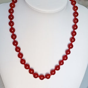 Red Agate Beaded Necklace: Natural Gemstone, 50cm
