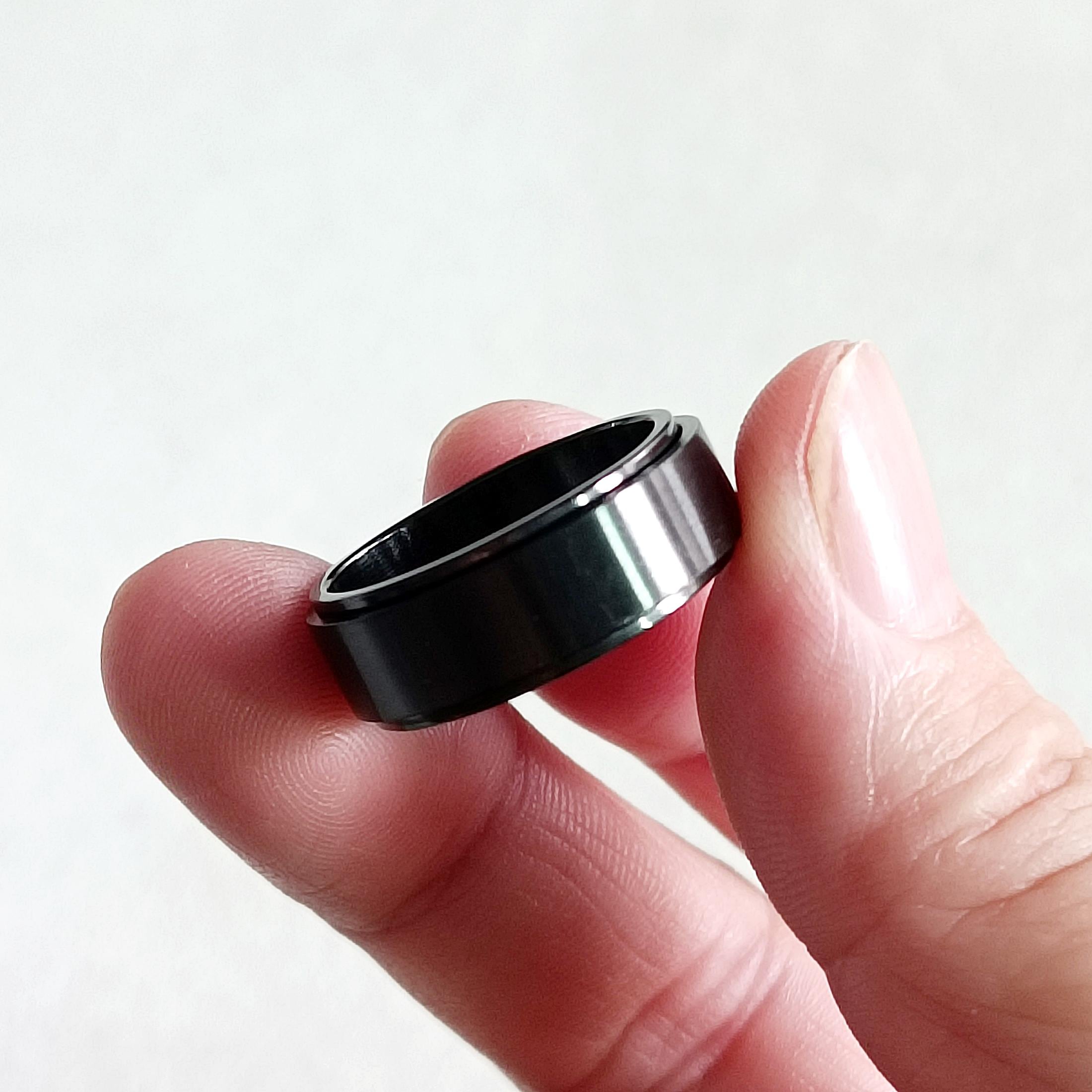 Spinner Ring Silver Steel Ring Everyday Simple Black Band Ring