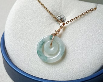 Jade Pendant Necklace Two Tone Double Donut Carved Green Jade Pendant Natural Burmese Jadeite Grade A K2508