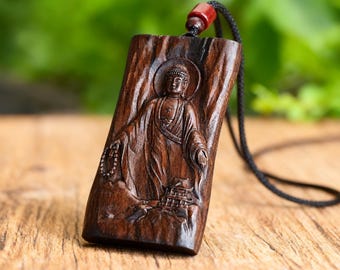 Wooden Guanyin Pendant Necklace Kuan Yin Buddha Carver Jewelry Bodhisattva Necklace Spiritual Zen Gift For Him Her Protection Amulet Pendant