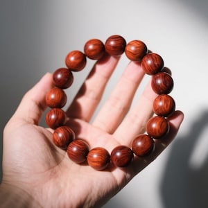 Large Wood Beaded Bracelet Natural Rosewood Beaded Bracelet