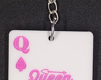 Queen Of Hearts keychain, Queen, Spades, Acrylic keychain, White Acrylic, Playing Cards