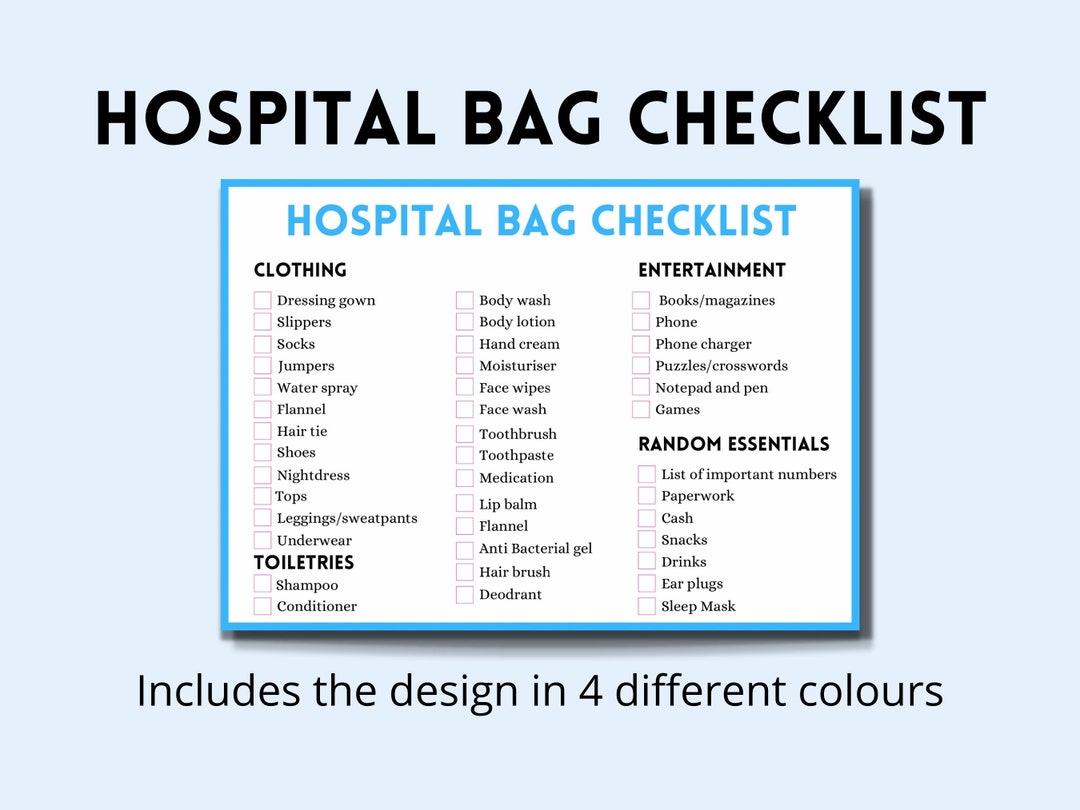 Hospital Bag Checklist Pack Download Only Hospital Bag Checklist ...