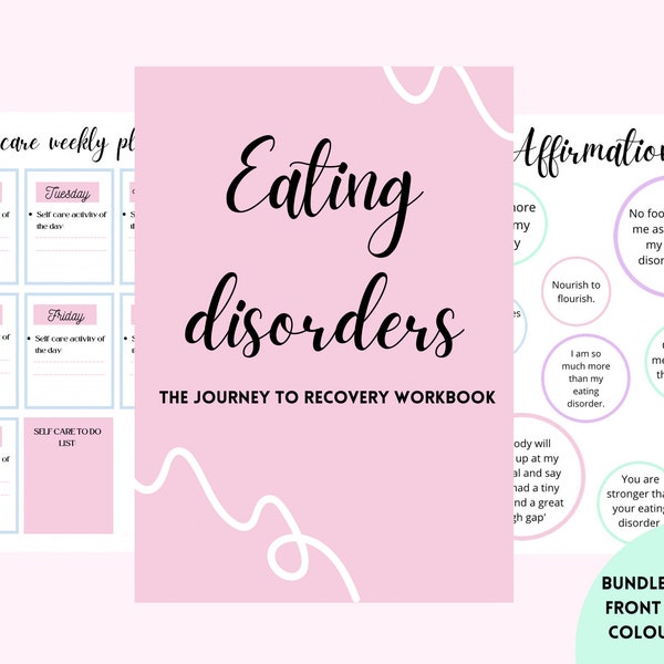 Eating Disorder Recovery Printable: Anorexia  Bulimia Self Help Planner, Therapy Journal Worksheets, Bulimia,Depression, Body Acceptance