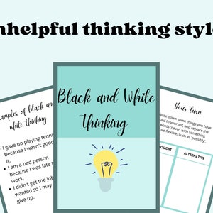 Black and White Thinking: Unhelpful thinking styles workbook, autism awareness, trauma therapy, cognitive distortions, therapy resources