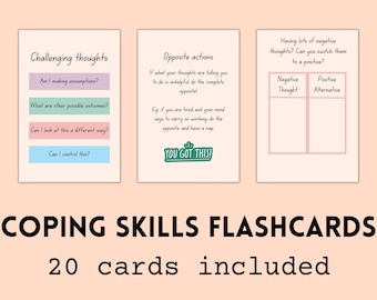 20 Anxiety Coping Skills Flashcards, CBT DBT Therapy (Digital Download)