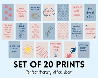 Pink and Blue Therapy Office Decor Poster Bundle: Counseling Art Prints