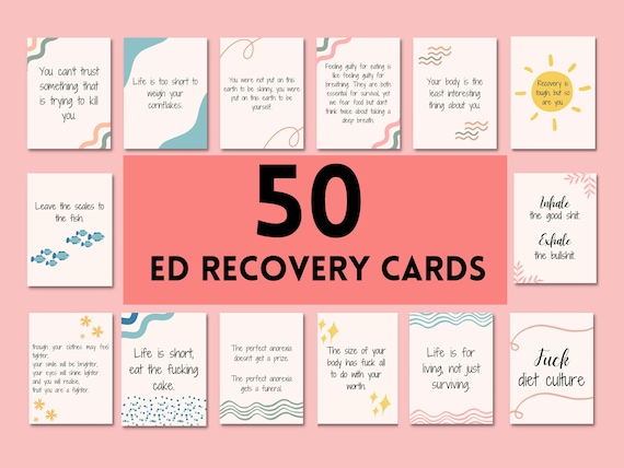 Eating Disorder Recovery Affirmation Cards: Anorexia, Body Dysmorphia (Digital Download A5 Size 50 Cards)