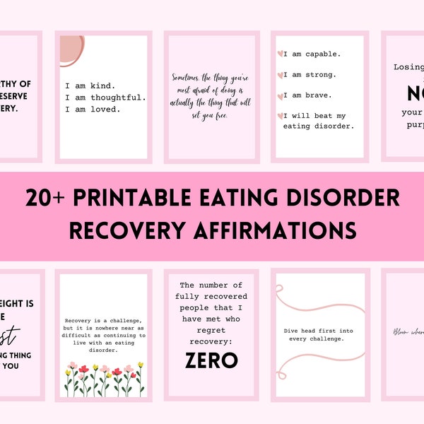 ed recovery affirmations, eating disorder recovery cards, body image, neda, mental health flashcards, binge eating disorder, therapy office