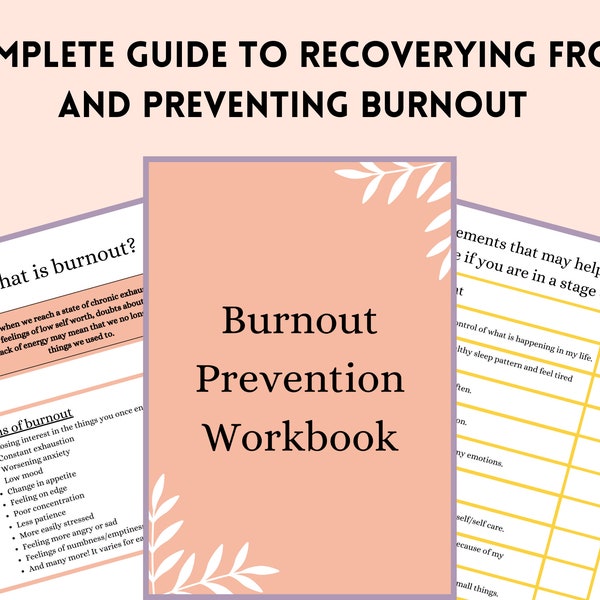 Burnout prevention workbook: therapy activities, anxiety workbook, self help worksheets, anxiety and depression support, eating disorder