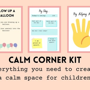 Peut inclure: Un kit de coin calme imprimable pour les enfants. Le kit comprend trois activit&eacute;s imprimables&nbsp;: un ballon &agrave; gonfler et &agrave; imaginer que les angoisses y entrent, une feuille de r&eacute;flexion quotidienne et un graphique de main secourable.