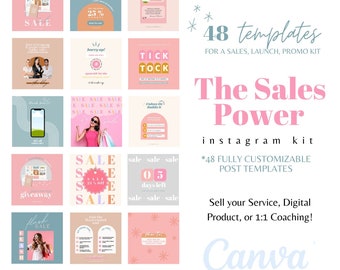 Instagram Sales Power Kit - Fully Customizable Canva Post Templates - Instagram Marketing Power to sell products / services