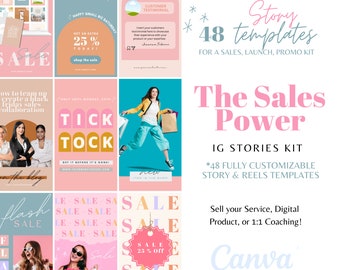 Instagram Sales Power Kit - Fully Customizable Canva Story & Reels Templates - Instagram Marketing Power to sell products / services