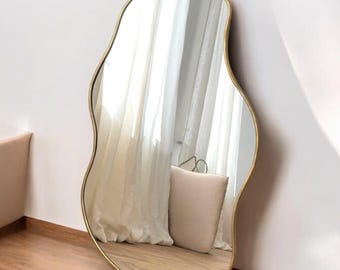Handcrafted Gold Brass Arch Mirror: Moroccan Wall Decor