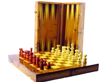 Scacchiera e backgammon in legno di tuia marocchino fatti a mano