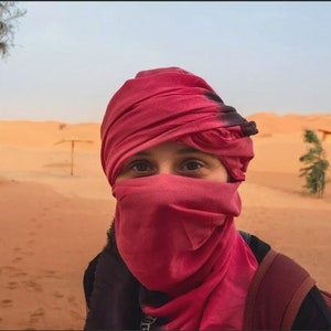 Foulard Touareg Indigo Turban Ethnique Bleu Sahara Unisex Adulte, écharpe indigo, long turban d'écharpe berbère Rosso