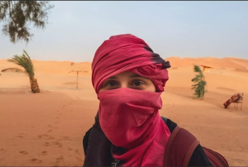 Foulard Touareg Indigo Turban Ethnique Bleu Sahara Unisex Adulte, écharpe indigo, long turban d'écharpe berbère Rosso