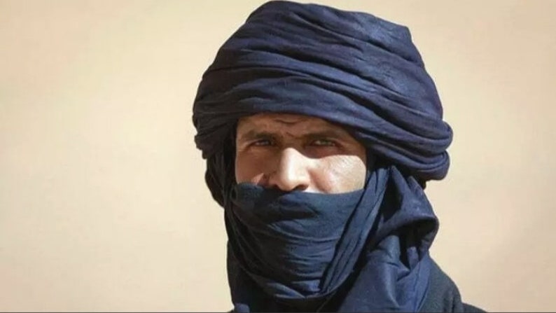 Foulard Touareg Indigo Turban Ethnique Bleu Sahara Unisex Adulte, écharpe indigo, long turban d'écharpe berbère Nero
