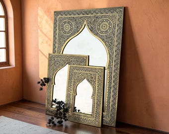 Handmade Moroccan Copper Mirror | Arched Brass Accent Wall Decor