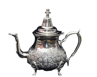 Théière marocaine en argent thé à la menthe parfait filtre intégré authentique avec design classique gravé à la main