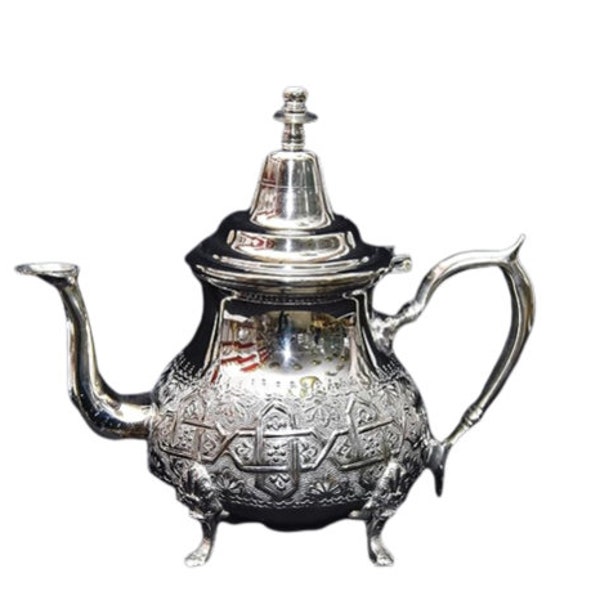 Théière marocaine en argent thé à la menthe parfait filtre intégré authentique avec design classique gravé à la main