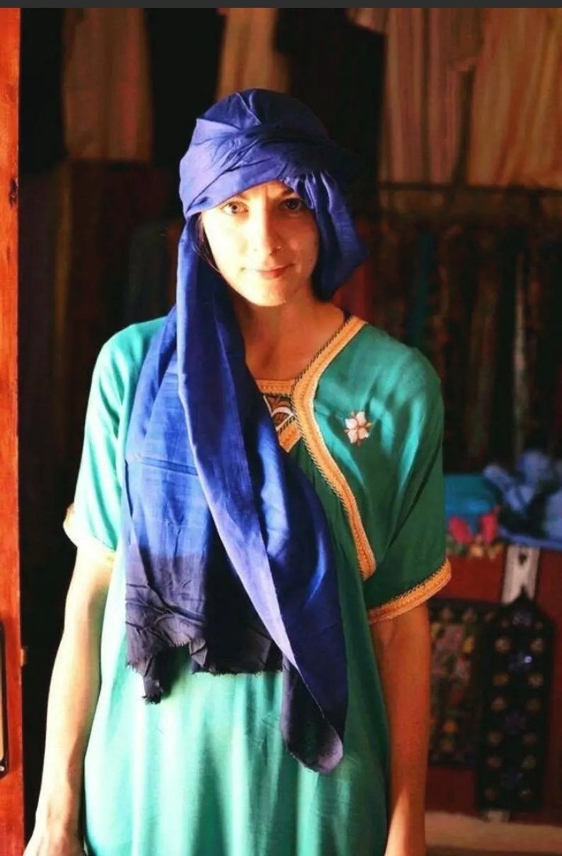 Foulard Touareg Indigo Turban Ethnique Bleu Sahara Unisex Adulte, écharpe indigo, long turban d'écharpe berbère immagine 3