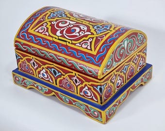 Hand-Painted Moroccan Wooden Box – Marrakech Keepsake Jewelry Storage (Handmade)