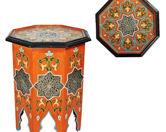 Hand Painted Moroccan Side Table: Moucharabieh Wood Furniture